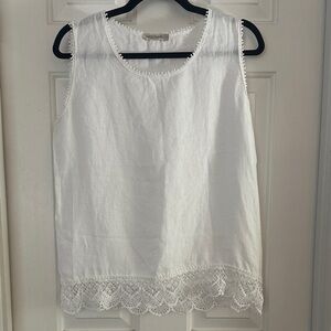 Laura Bianchi White linen macrame trim sleeveless top size small